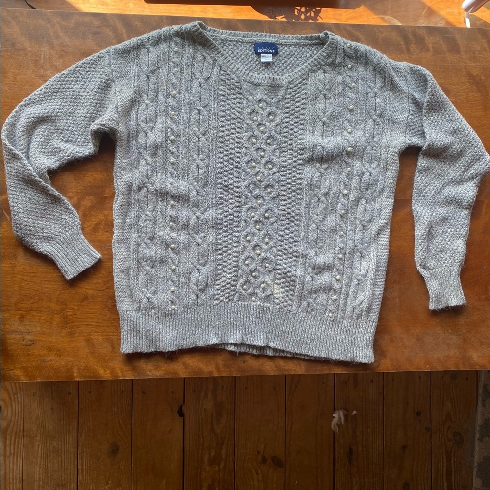 Basic Editions Grey Cable-Knit Sweater - image 2